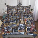 Housse de couette new york microfibre parure de lit housses de couettes new york avec taies d'oreiller ...