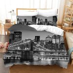 Housse de couettes parure de lit personnes new york pont de brooklyn xcm noir et blanc ville paysage ...