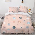 Housse de couette patte de chat x imprim�� d fleurs roses parure de lit personnes hypoallergique microfibre ...