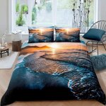 Housse de couette personnes coucher de soleil jaune montagne bleu mer paysage xcm ensemble de housse ...