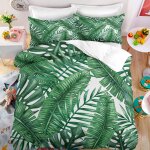 Housse de couette personnes enfant plantes vertes x cm parure de lit enfant + x taies d'oreiller xcm ...