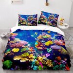 Housse de couette personnes fille ocean mer x cm parure lit enfant + x taies d'oreiller xcm microfibre ...