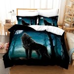 Housse de couette personne garcon loup animaux x cm parure de lit + x taies d'oreiller xcm microfibre ...