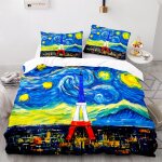 Housse de couette personnes garcon paris tour eiffel x cm parure de lit + x taies d'oreiller xcm microfibre ...