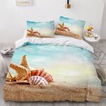 Housse de couette plage x imprim�� d coquillage ��toile de mer parure de lit personnes hypoallergique ...