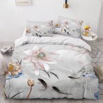 Housse de couette poissons fleurs x imprim�� d rose beige parure de lit personnes hypoallergique microfibre ...