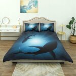 Housse de couette, les poissons nageant au cr��puscule nuit lune mystique paysage de mer magique, ensemble ...