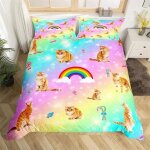 Housse de couette en polyester a motif de chat avec personnages f�lins hipsters et ludiques, parure de ...