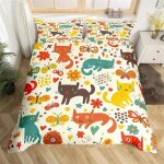 Housse de couette en polyester a motif de chat avec personnages f�lins hipsters et ludiques, parure de ...