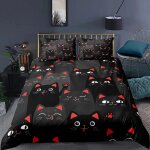 Housse de couette en polyester a motif de chat avec personnages f�lins hipsters et ludiques, parure de ...