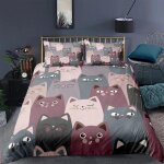 Housse de couette en polyester a motif de chat avec personnages f�lins hipsters et ludiques, parure de ...