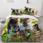 Housse de couette pom��ranien x imprim�� d chien parure de lit personnes hypoallergique microfibre literie ...