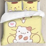 Housse de couette pompompurin 3 pieces, parure de lit double, jaune, couvre - lit anime, housse de couette, ...