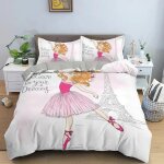 Housse de couette princesse ballet, parure de lit imprimee mignonne rose, motif danseuse de ballet, cadeau ...
