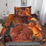 Housse de couette puss in boots microfibre parure de lit housses de couettes anime avec taies d'oreiller ...