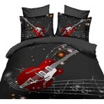 Housse de couette r��versible musique rouge guitare ��lectrique rock double ( x cm) - entretien facile, ...