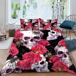 Housse de couette rose crane x imprim�� d squelette parure de lit personnes hypoallergique microfibre ...
