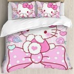 Housse de couette rose hello cat kitty, housse de couette vintage queen avec fermeture eclair, motif ...