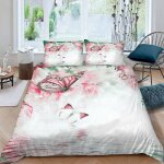 Housse de couette rose papillon x imprim�� d fleur parure de lit personnes hypoallergique microfibre ...