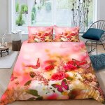 Housse de couette rose papillon x imprim�� d fleurs parure de lit personnes hypoallergique microfibre ...