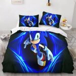 Housse de couette sonic 3d, parure de lit imprimee pour enfants, gar�ons, filles et adolescents, en microfibre ...