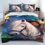 Housse de couette spirit riding free horses, parure de lit pour enfants, motif chevaux de dessin anime, ...