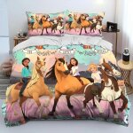 Housse de couette spirit riding free horses, parure de lit pour enfants, motif chevaux de dessin anime, ...