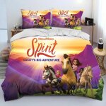 Housse de couette spirit riding free horses, parure de lit pour enfants, motif chevaux de dessin anime, ...