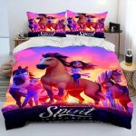 Housse de couette spirit riding free horses, parure de lit pour enfants, motif chevaux de dessin anime, ...