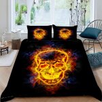 Housse de couette squelette x imprim�� d flamme noire parure de lit personnes hypoallergique microfibre ...
