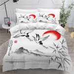 Housse de couette style japonais x imprim�� d soleil cigogne parure de lit personnes hypoallergique microfibre ...