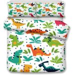 Housse de couette et taie d'oreiller dinosaure animal d microfibre douce parure de lit blanc xcm