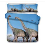 Housse de couette et taie d'oreiller dinosaure animal d microfibre douce parure de lit bleu xcm