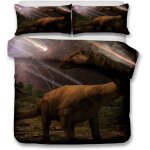 Housse de couette et taie d'oreiller dinosaure animal d microfibre douce parure de lit brown xcm