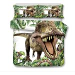 Housse de couette et taie d'oreiller dinosaure animal d microfibre douce parure de lit vert xcm