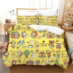 Housse de couette et taie d'oreiller motif dessin anime, parure de lit animal crossing, decoration pour ...