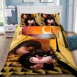 Housse de couette et taie d'oreiller, parure de lit avec motif chat lucifer mignon, decoration pour chambre ...
