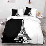 Housse de couette d paris tour eiffel x cm parure de lit personnes + x taies d'oreiller xcm microfibre ...