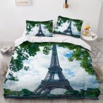 Housse de couette tour eiffel x imprim�� d paris parure de lit personnes hypoallergique microfibre literie ...