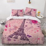 Housse de couette tour eiffel x imprim�� d paris parure de lit personnes hypoallergique microfibre literie ...