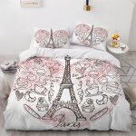 Housse de couette tour eiffel x imprim�� d paris parure de lit personnes hypoallergique microfibre literie ...