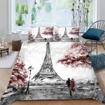 Housse de couette tour eiffel x imprim�� d paris parure de lit personnes hypoallergique microfibre literie ...