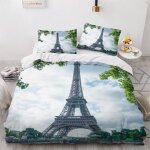 Housse de couette tour eiffel x imprim�� d paysage parisien parure de lit personnes hypoallergique microfibre ...