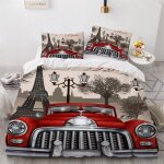 Housse de couette tour eiffel x imprim�� d style r��tro parure de lit personnes hypoallergique microfibre ...