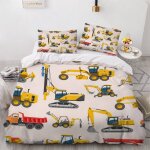 Housse de couette tracteur anim�� x imprim�� d jaune v��hicule de construction parure de lit personnes ...