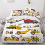 Housse de couette tracteur anim�� x d jaune v��hicule de construction parure de lit personnes hypoallergique ...