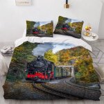 Housse de couette train r��tro x imprim�� d locomotive �� vapeur parure de lit personnes hypoallergique ...