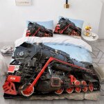 Housse de couette train r��tro x imprim�� d locomotive �� vapeur parure de lit personnes hypoallergique ...