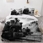 Housse de couette train r��tro x imprim�� d locomotive �� vapeur parure de lit personnes hypoallergique ...
