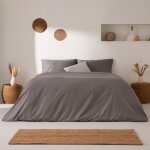 Housse de couette uni 100% coton gris 180x220 cm + 1 taie oreiller